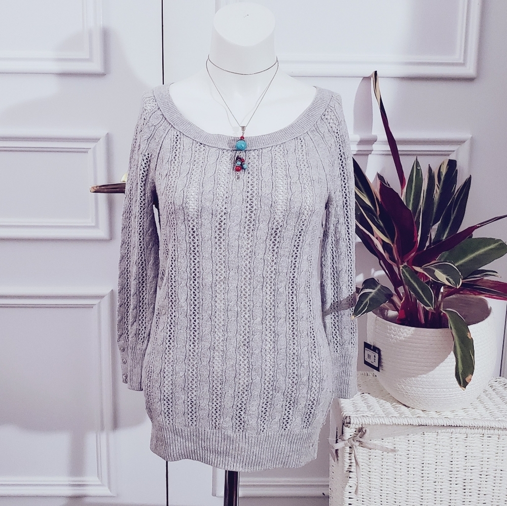 American Eagle Outfitters Heather Grey Cable Knit Sweater